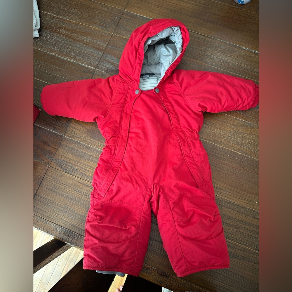 Kids Red Insulated Hooded Snowsuit Romper